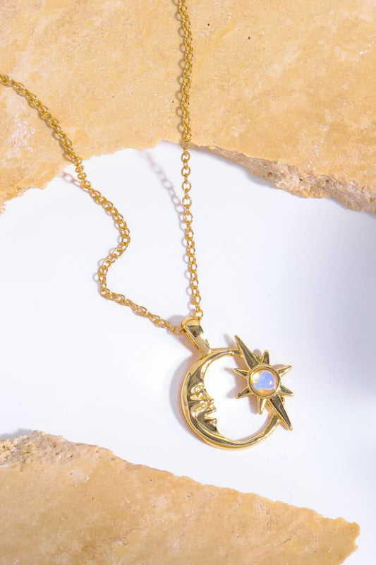 Copper 14K Gold-Plated Moon & Star Shape Pendant Necklace in Gold - women's pendant necklace