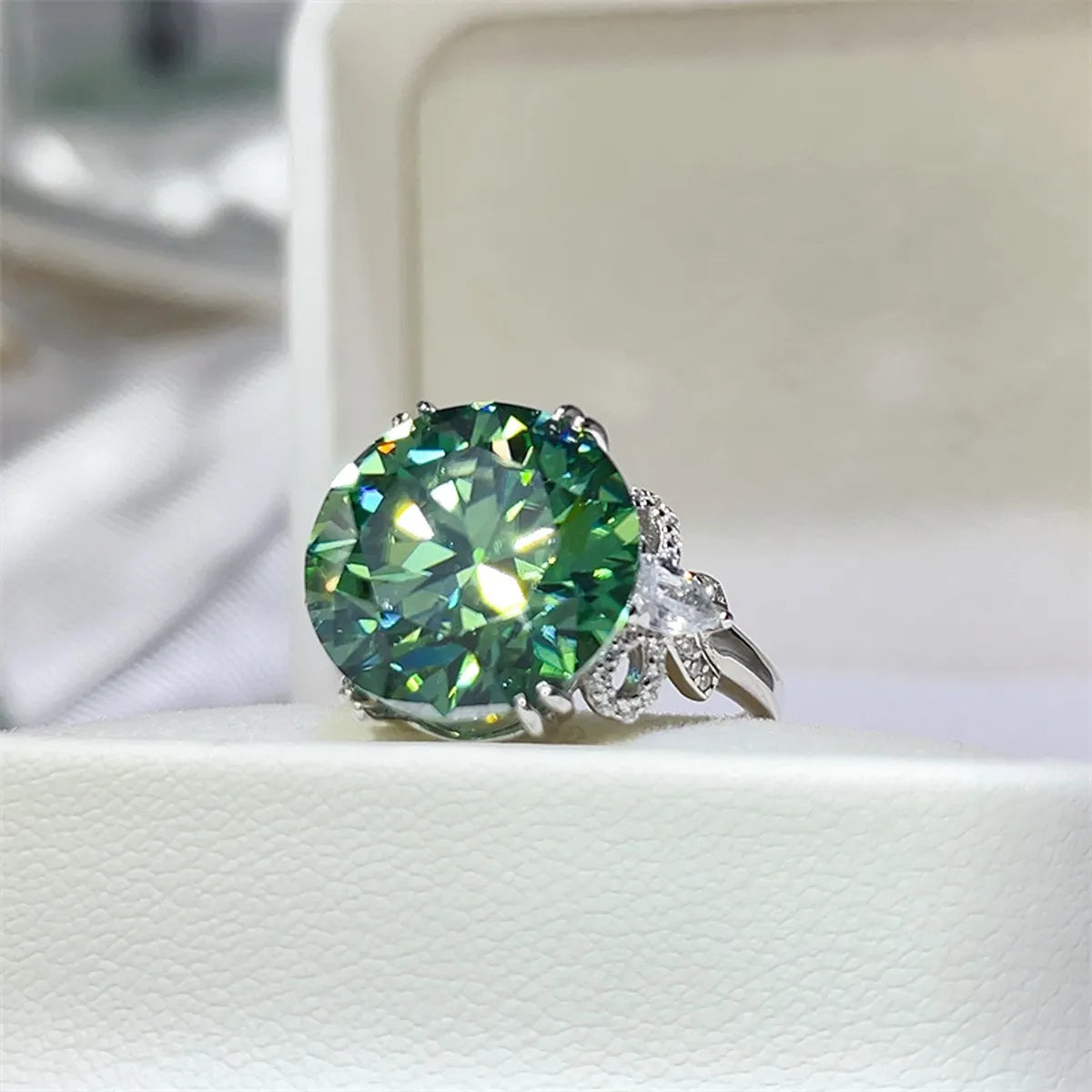 10 Carat Moissanite Sterling Silver Ring in Green - women's ring