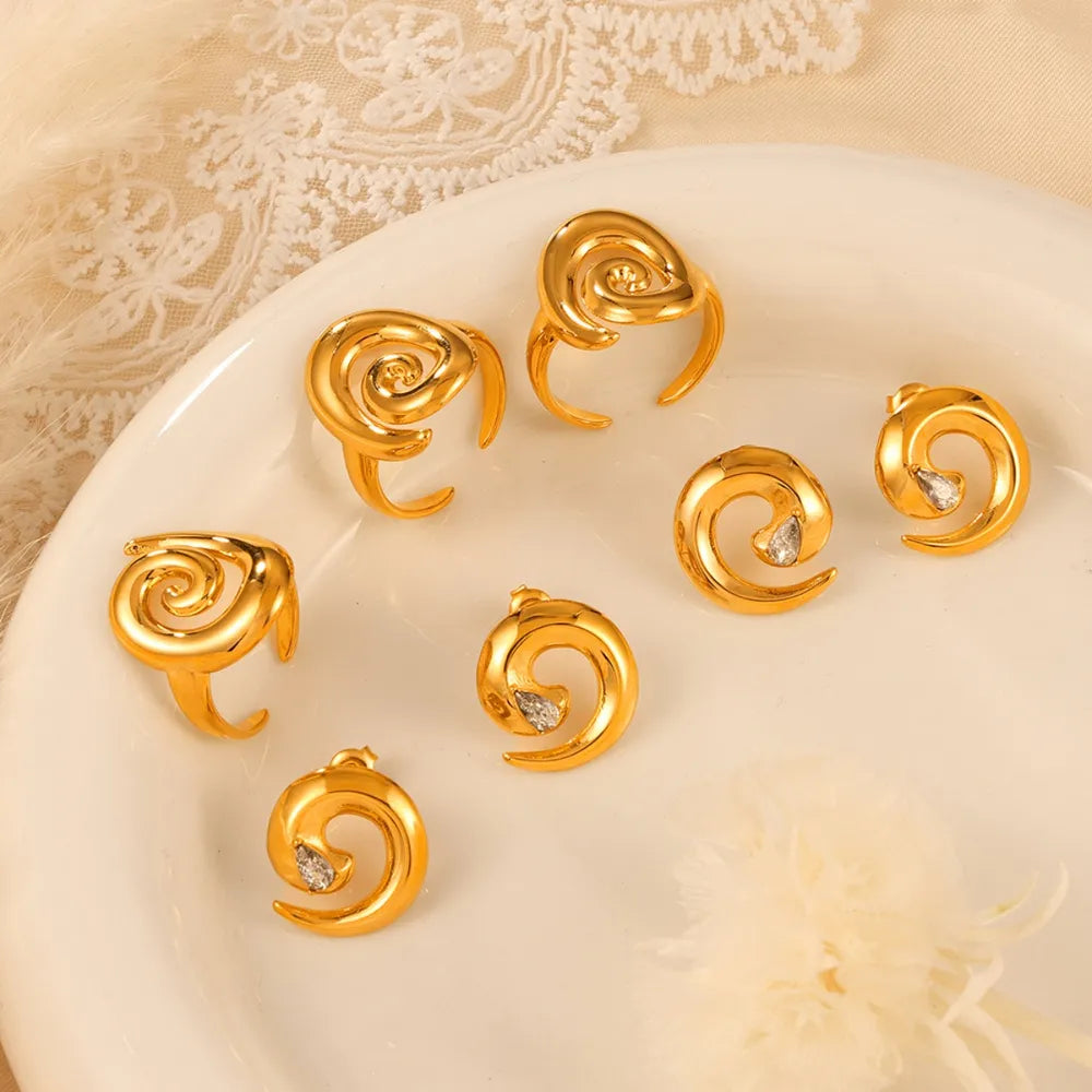 Titanium Steel Zircon Spiral Shape Earrings - alternate earring view