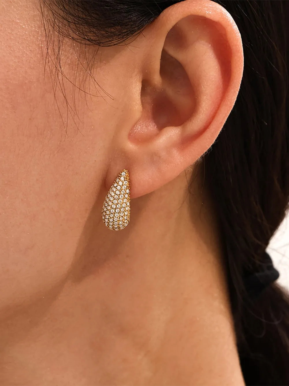 Stainless Steel Inlaid Zircon Teardrop Earrings in Multicolor( silver) - women's drop earrings