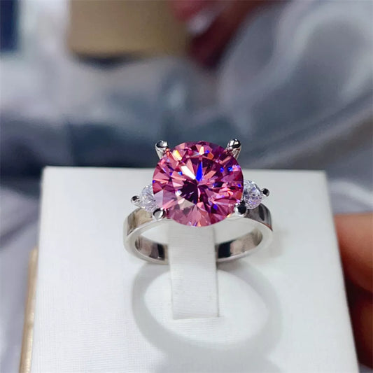5 Carat Moissanite Sterling Silver Ring in Pink - women's ring
