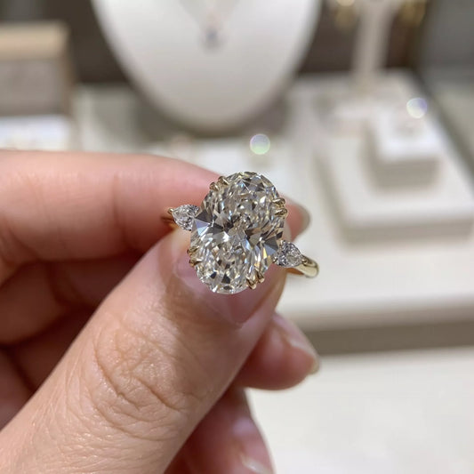 18K Gold-Plated Zircon Oval Ring in Gold - women's ring