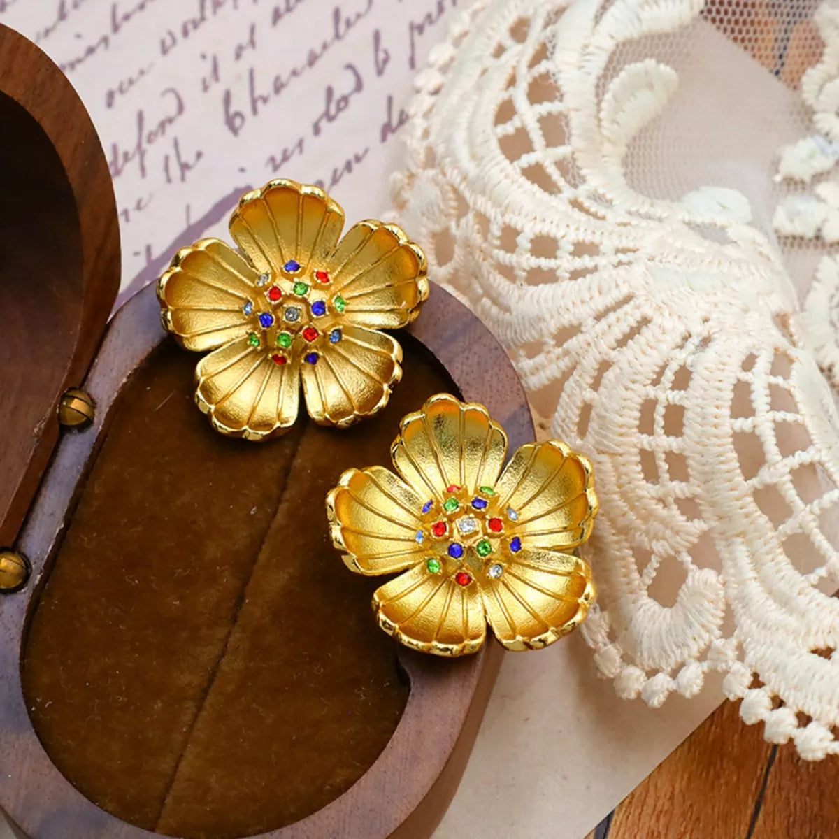 18K Gold-Plated Flower Earrings - alternate earring view