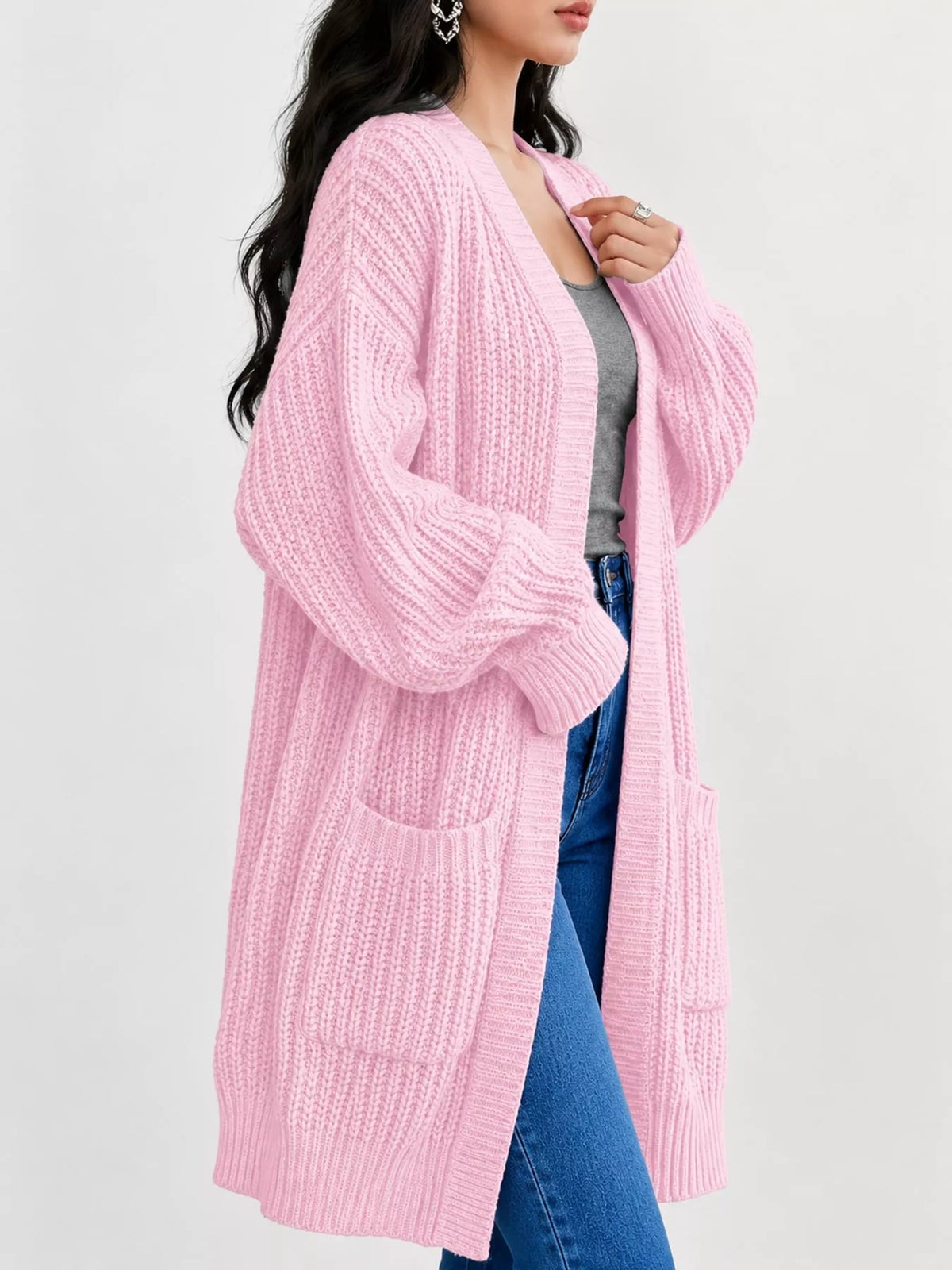 Chunky-Knit Openwork Front Longline Cardigan in Orange - women's cardigan