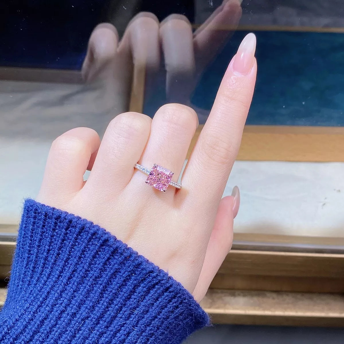 Sterling Silver Zircon Square Ring - alternate ring view