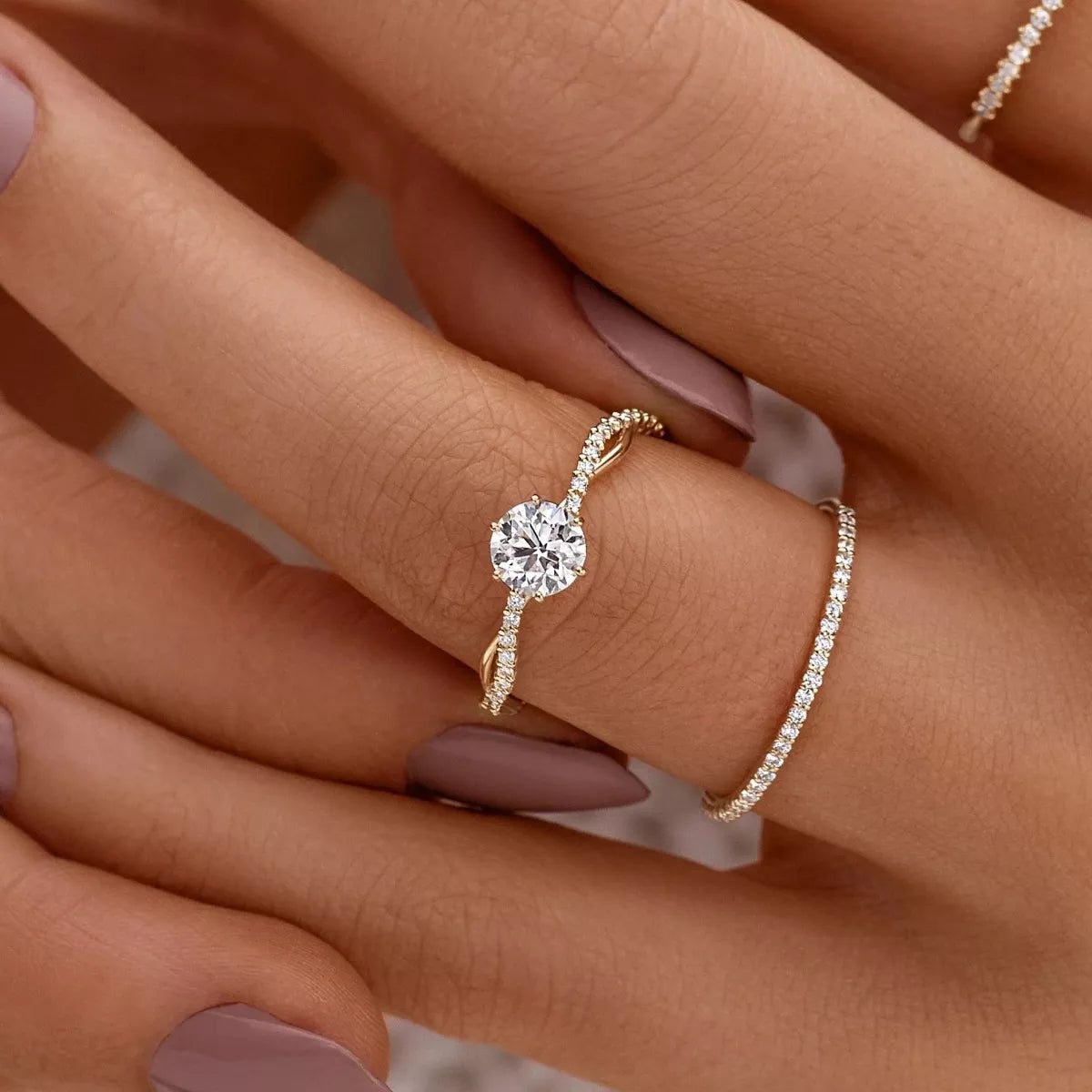 Sterling Silver Zircon Ring in Gold - women's ring