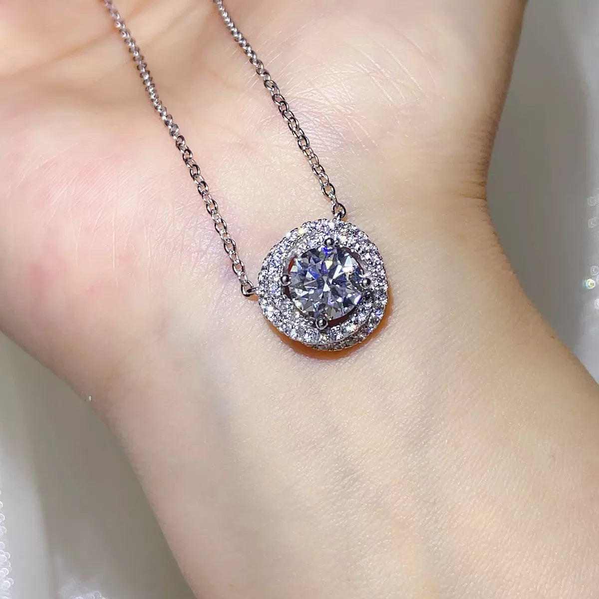 2 Carat Sterling Silver Moissanite Pendant Necklace - alternate necklace view