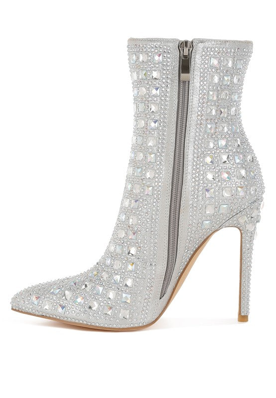 Pointed Rhinestones Stiletto Boots