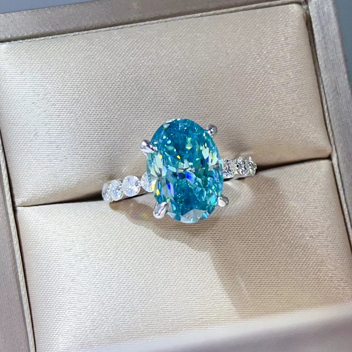 10 Carat Sterling Silver Moissanite Oval Ring - alternate ring view