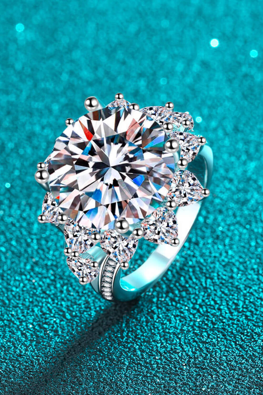 10 Carat Moissanite Flower-Shaped Ring in Silver - women's ring