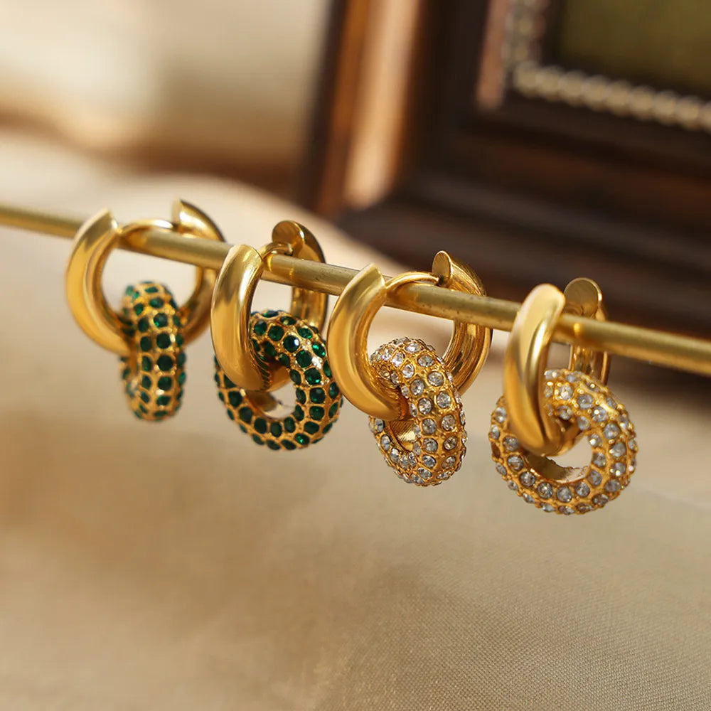 Titanium Steel Inlaid Zircon Double-Hoop Earrings - alternate earring view
