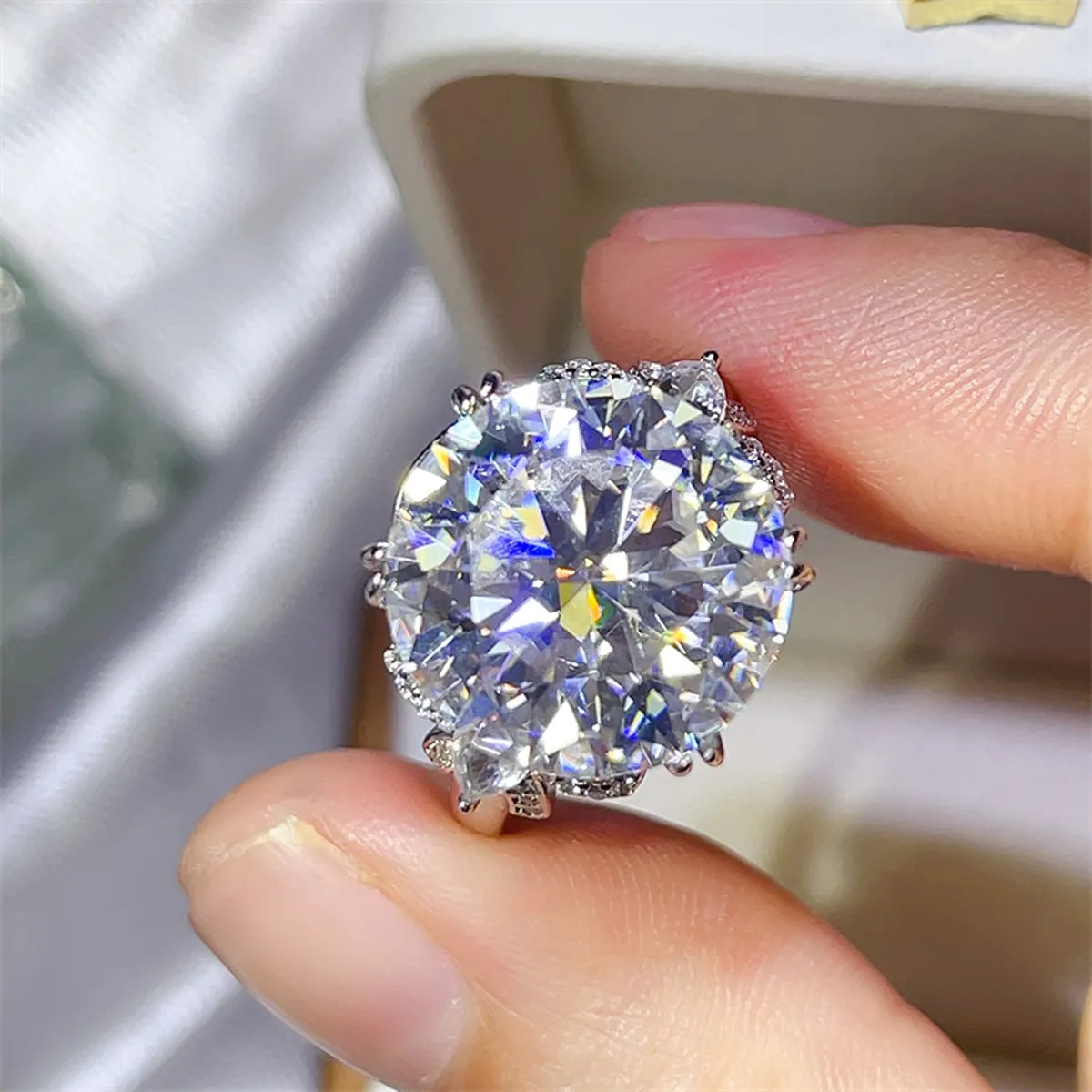 10 Carat Moissanite Sterling Silver Ring - alternate ring view