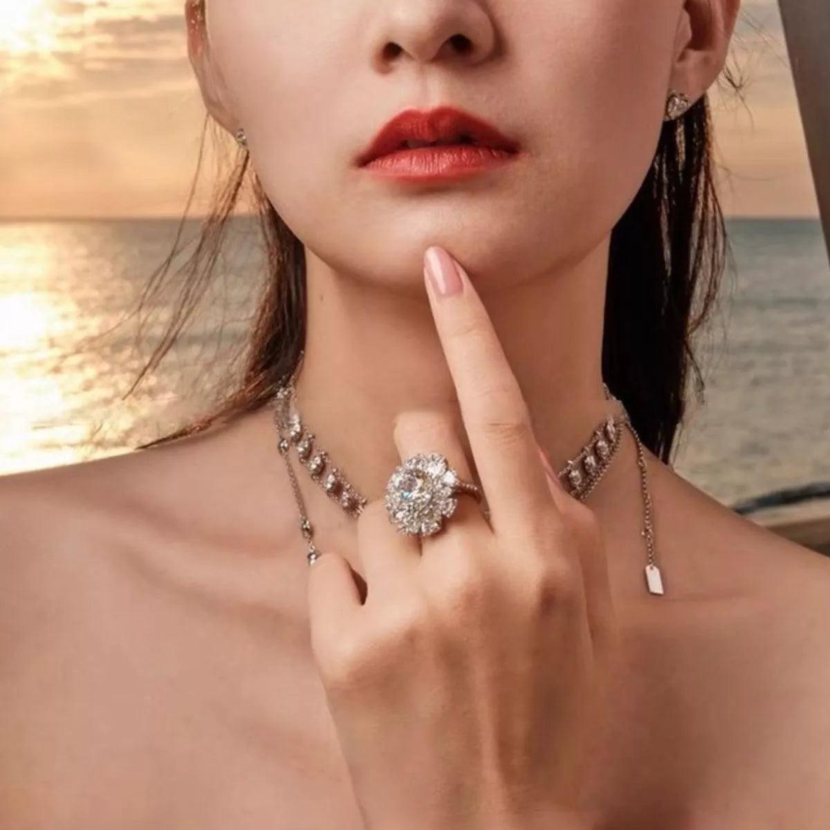 5 Carat Sterling Silver Moissanite Ring in Sunflower 5 Carats - women's ring