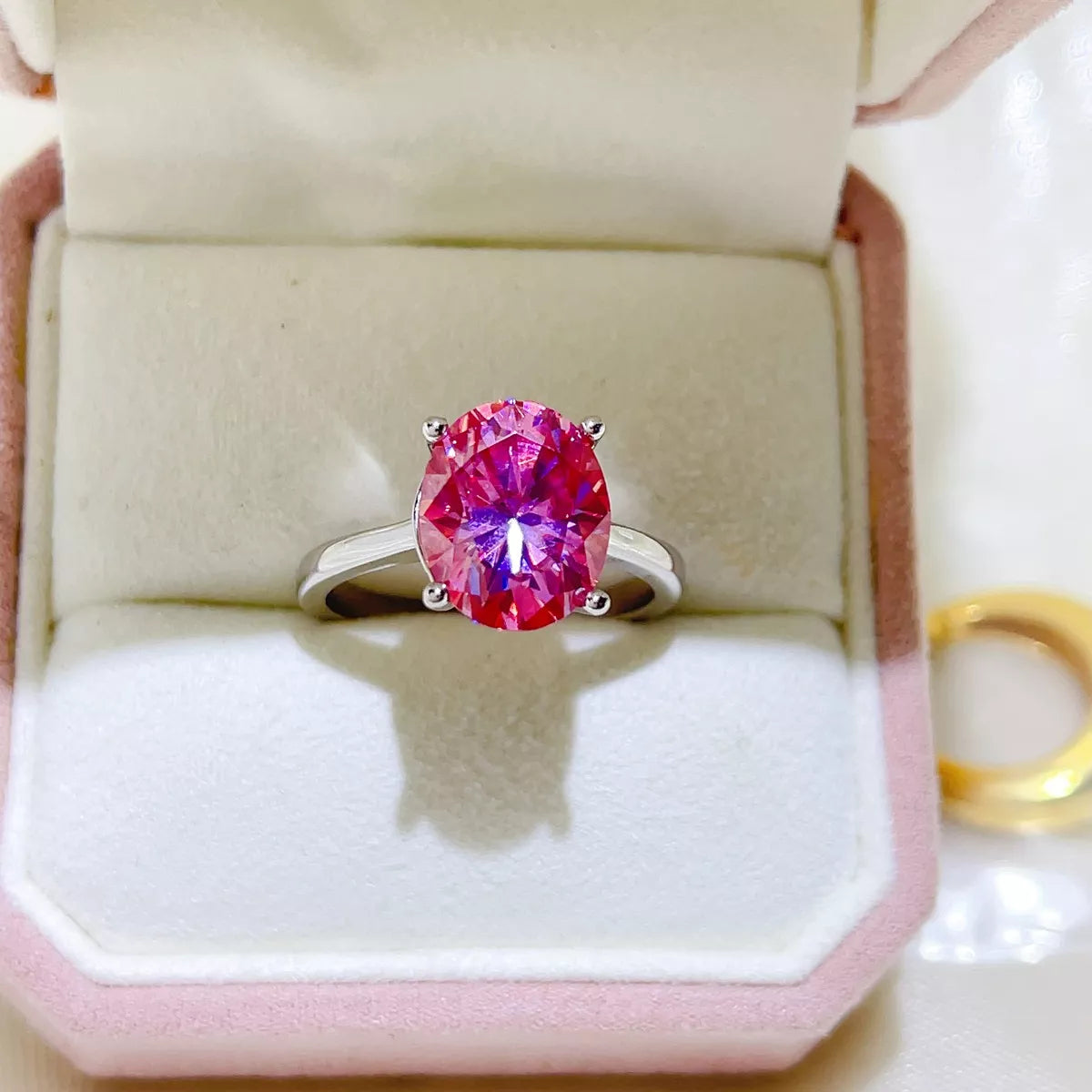 5 Carat Sterling Silver Moissanite Ring in Hot Pink - women's ring