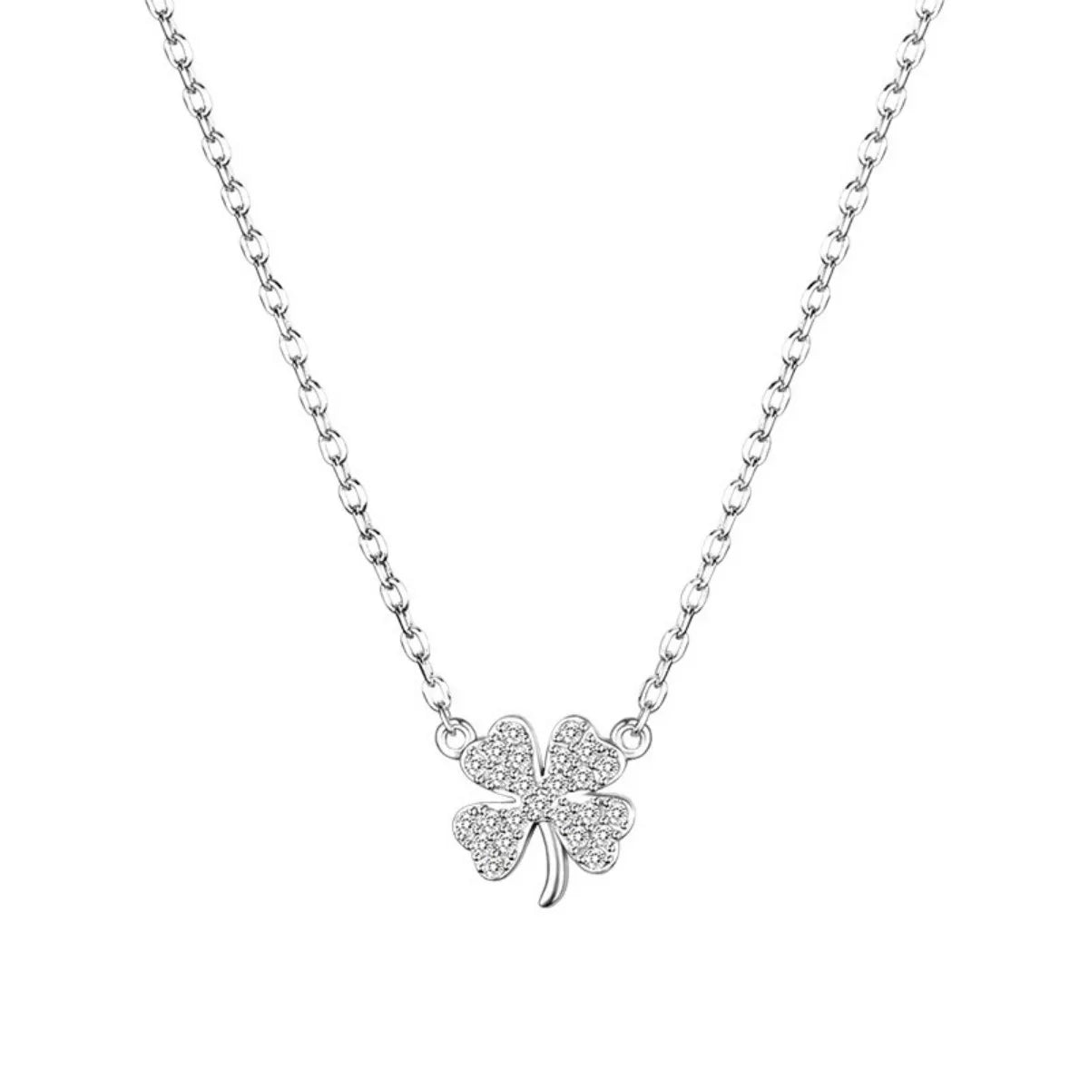 Sterling Silver Zircon Four Leaf Clover Necklace - alternate necklace view