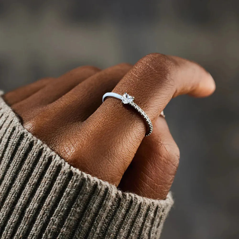 Heart Shape Inlaid Zircon Enamel Ring in Light Blue - women's ring