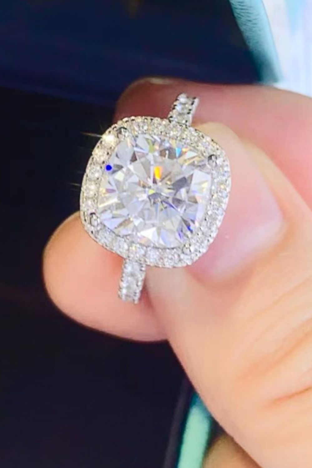 3 Carat Moissanite Sterling Silver Square Ring in White - women's ring