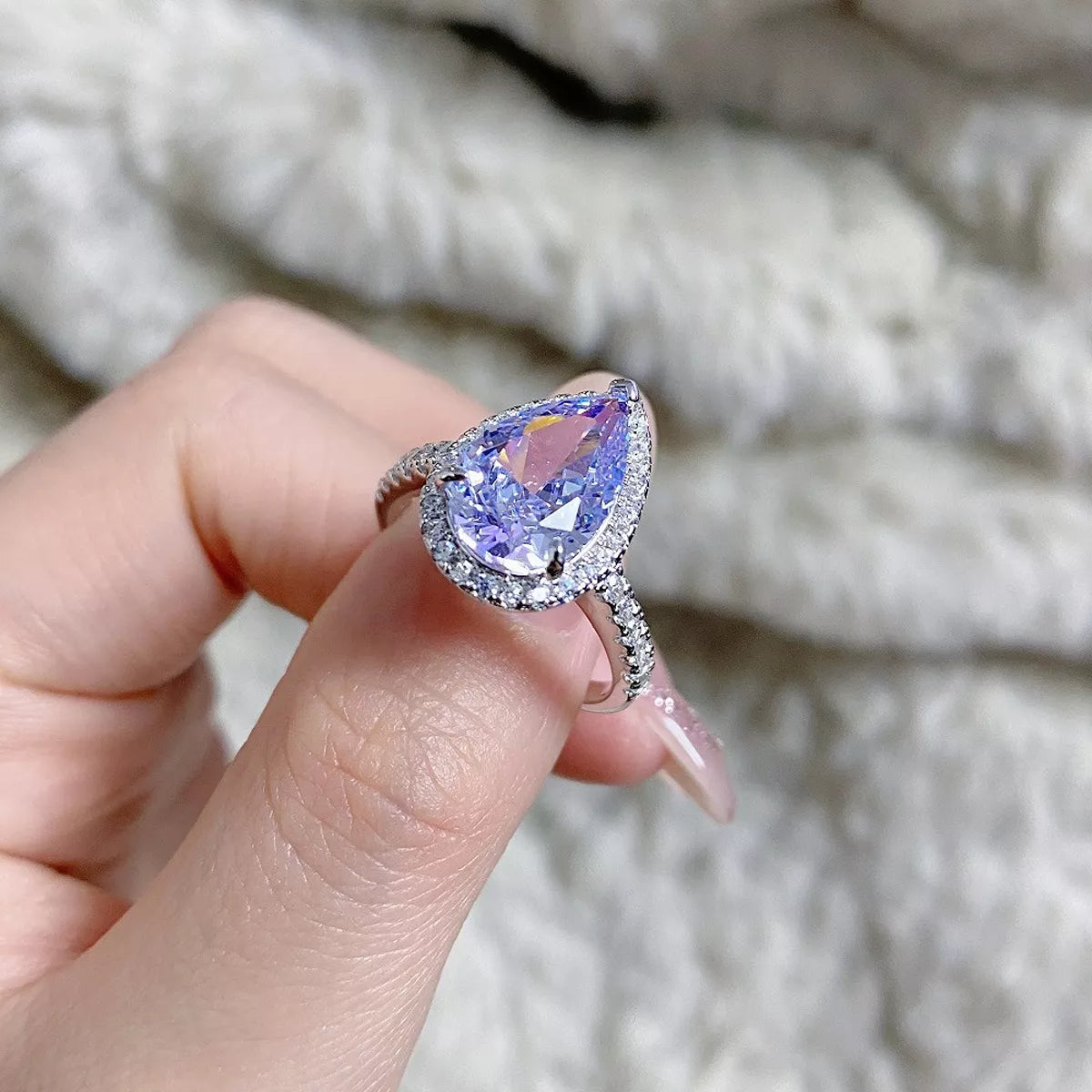 Sterling Silver Zircon Teardrop Ring - alternate ring view