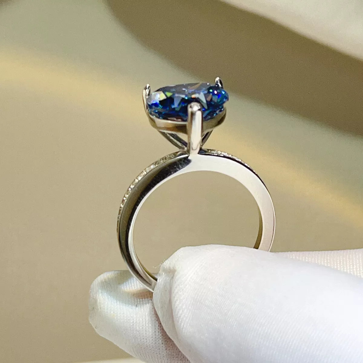 Sterling Silver Zircon Heart Ring in Blue - women's ring