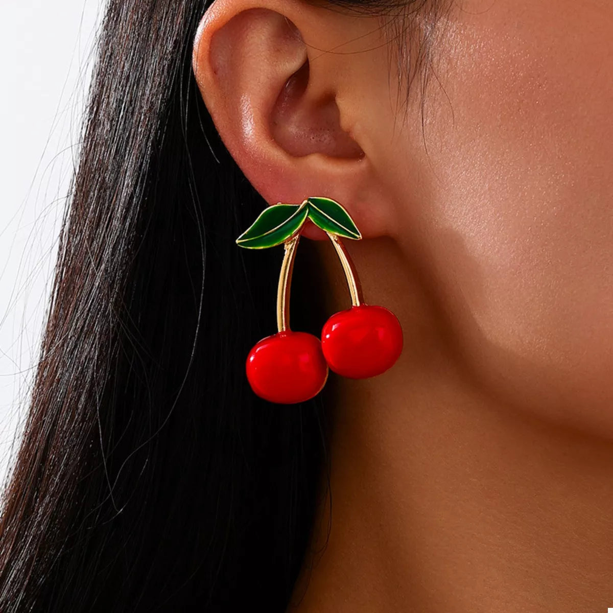 18K Gold-Plated Cherry Earrings in Red - women's earrings