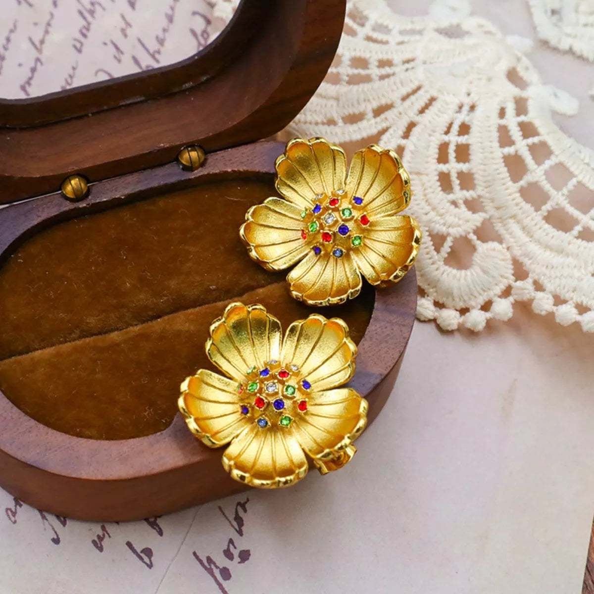 18K Gold-Plated Flower Earrings - alternate earring view