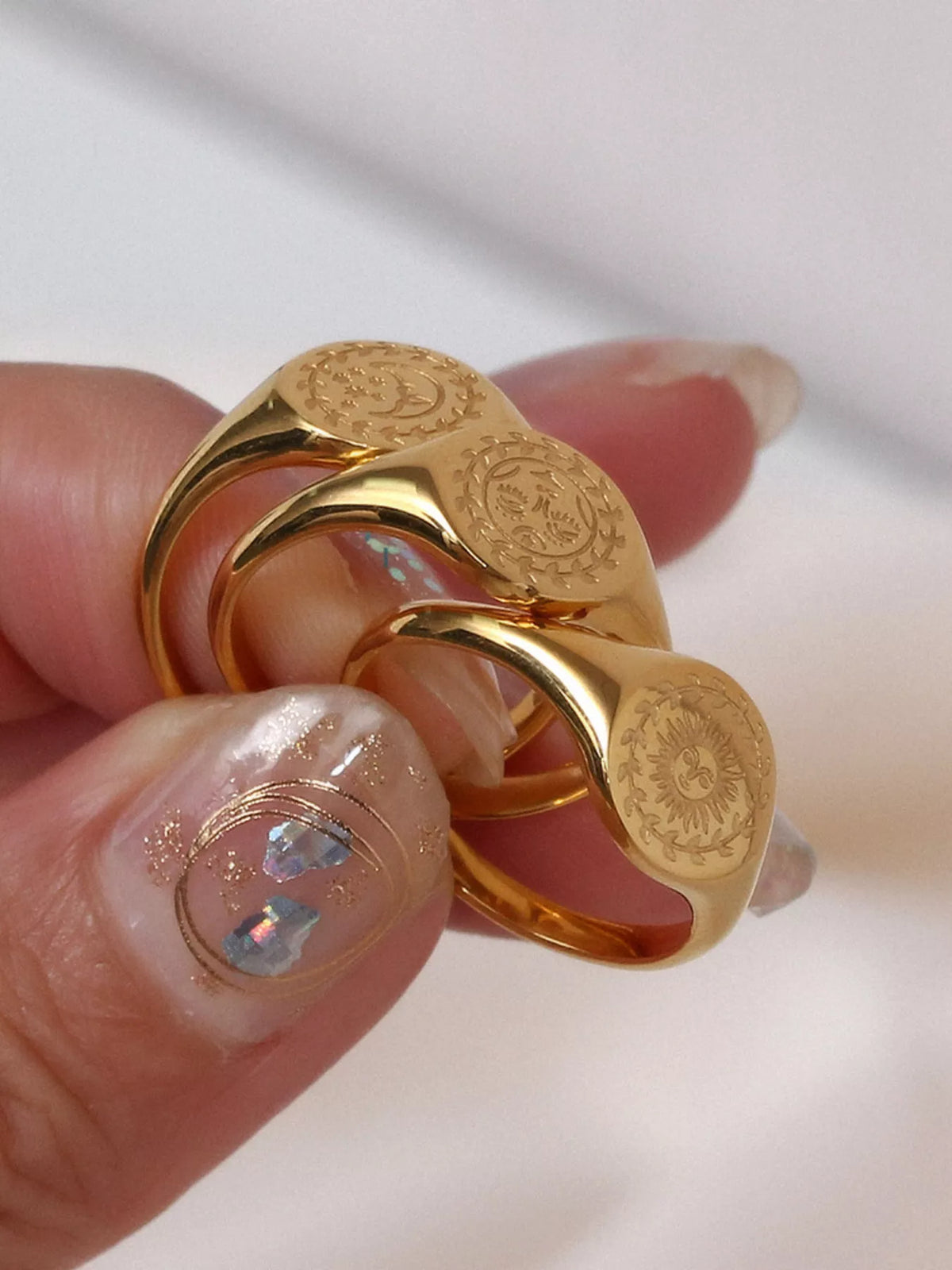 18K Gold-Plated Sun Motif Signet Ring in Style C - women's signet ring