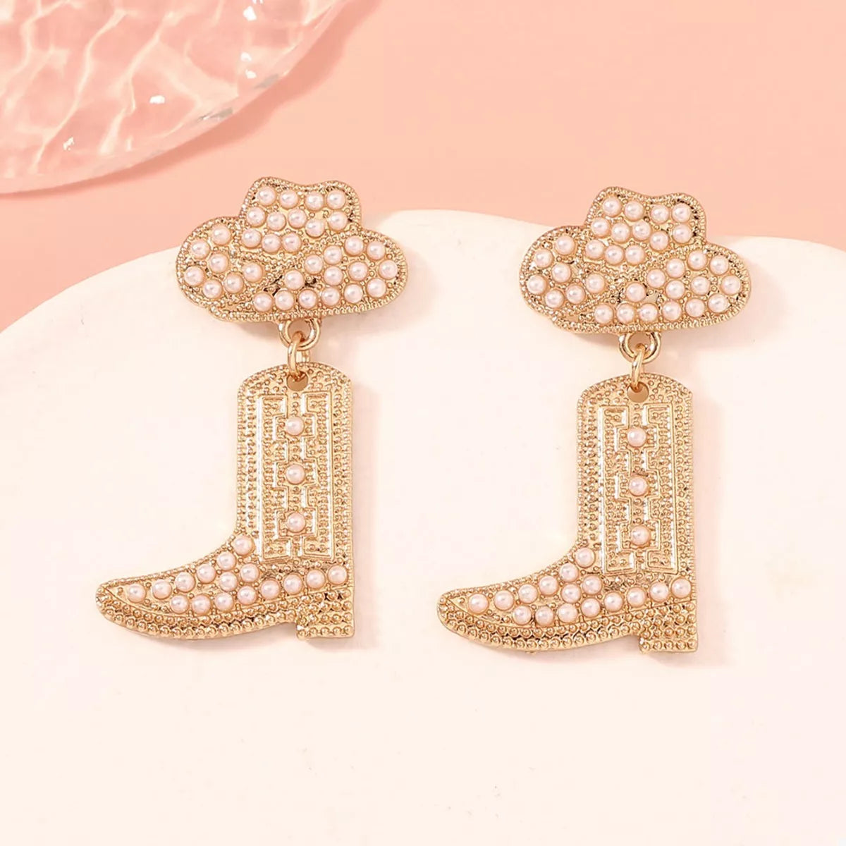 Rhinestone Cowboy Boot Dangle Earrings in Pink - women's dangle earrings