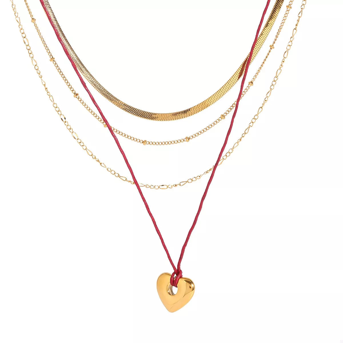 Stainless Steel Four-Layered Heart Necklace - alternate necklace view