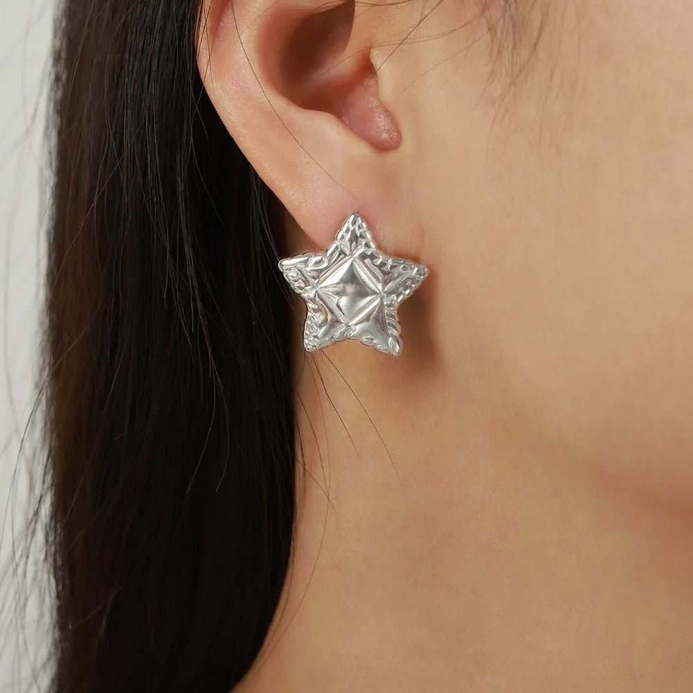Titanium Steel Star Stud Earrings - alternate earring view