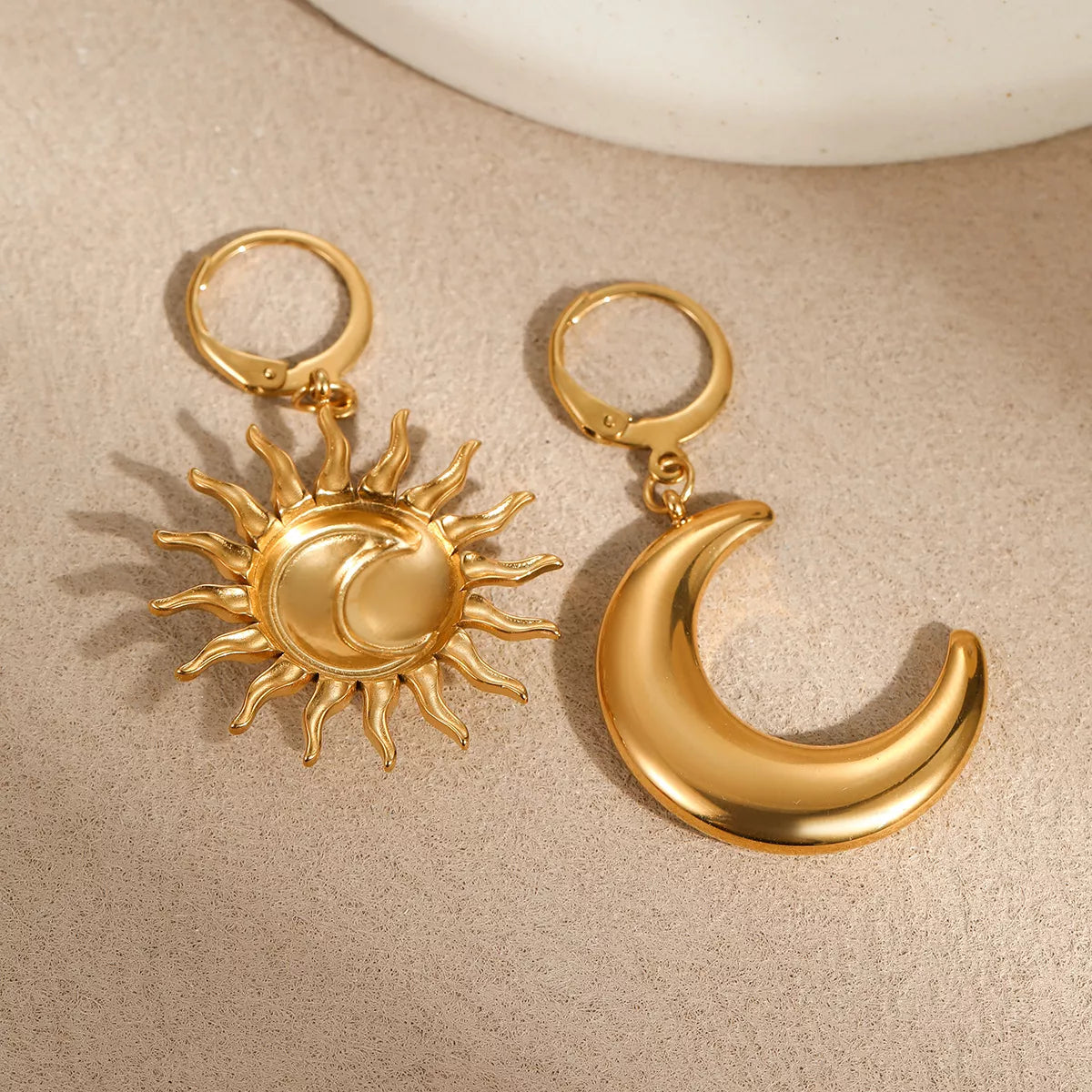 18K Gold-Plated Asymmetrical Sun & Moon Earrings - alternate earring view