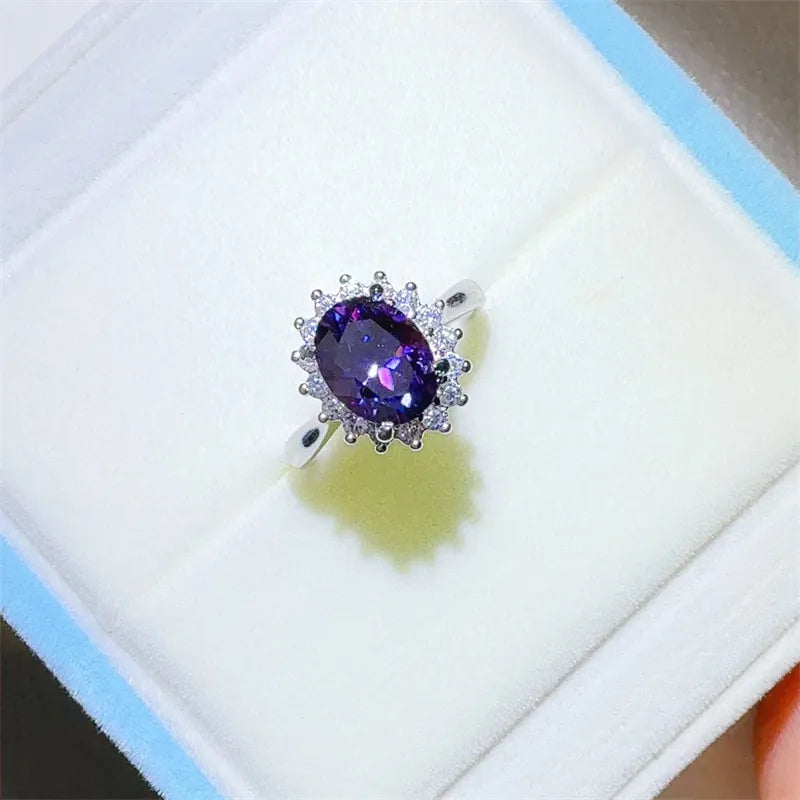 2 Carat Sterling Silver Oval Moissanite Ring in Silver - women's ring