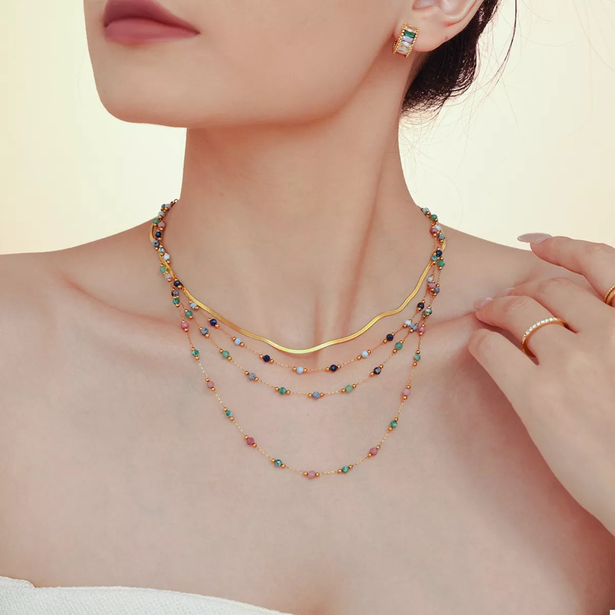 18K Gold-Plated Titanium Steel Necklace in Black white - women's necklace