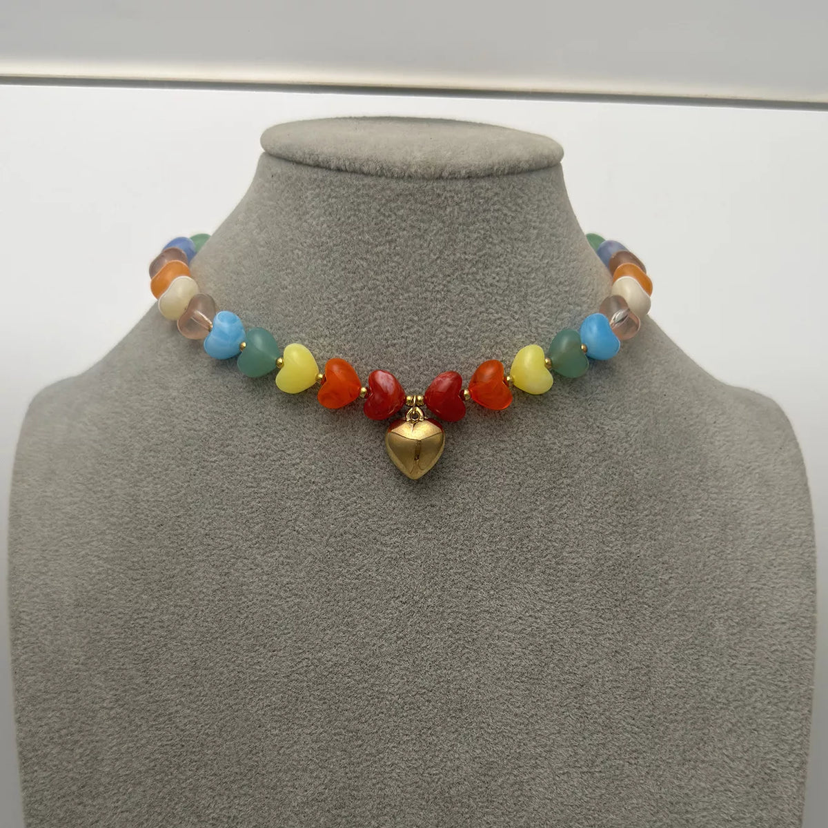 Colorful Heart Pendant Beaded Collarbone Necklace - alternate necklace view
