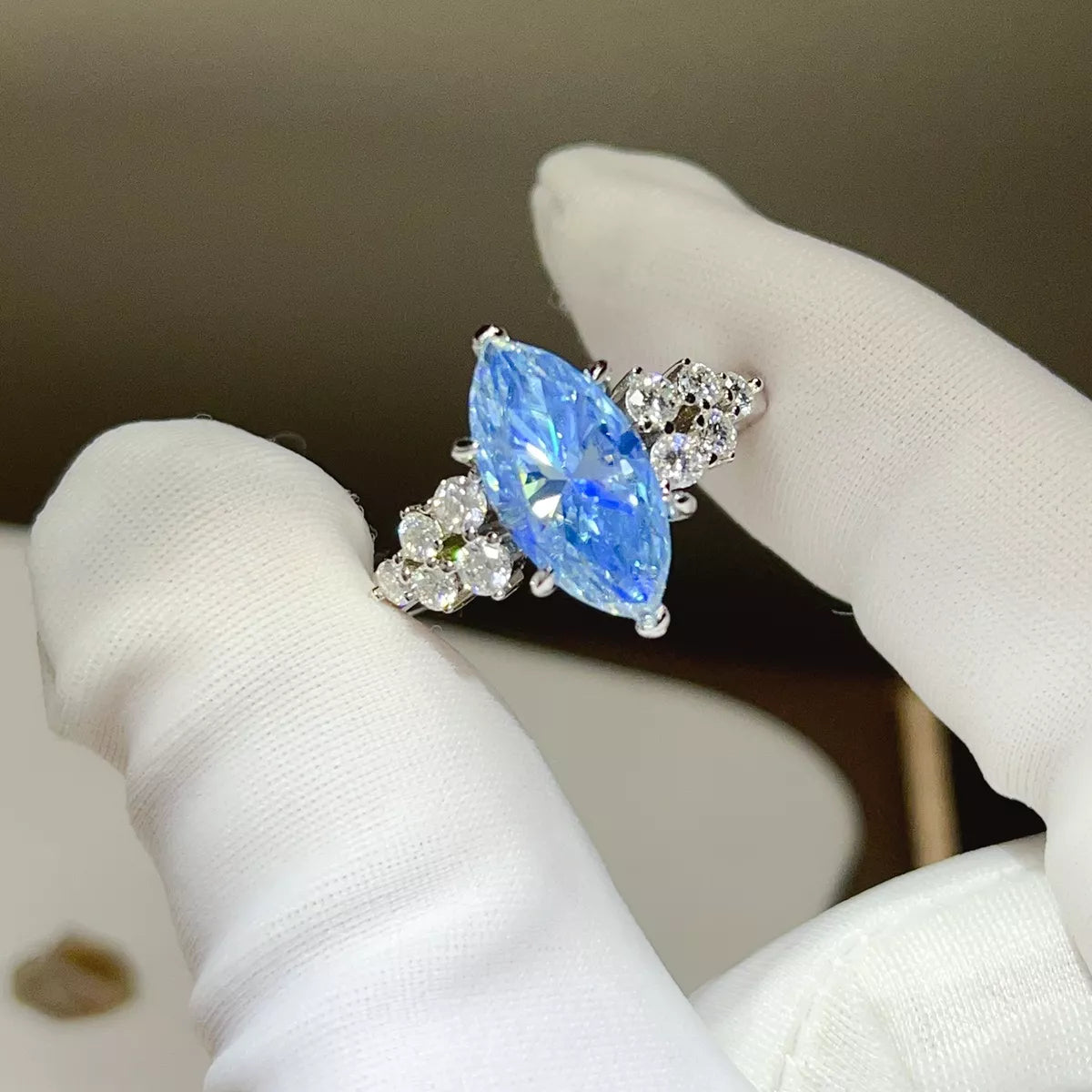 3 Carat Sterling Silver Moissanite Ring in Blue - women's ring