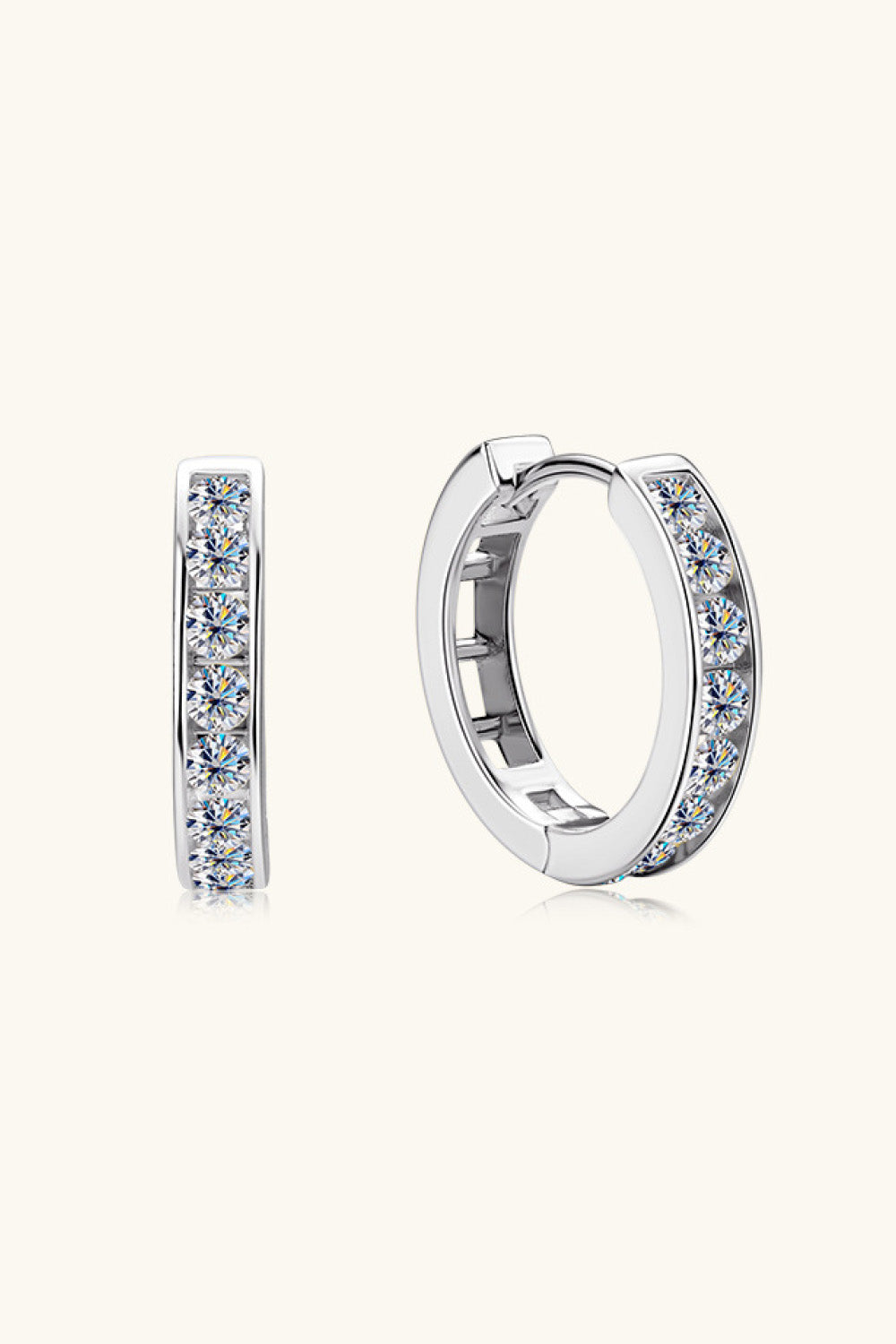Moissanite Sterling Silver Huggie Earrings - alternate earring view