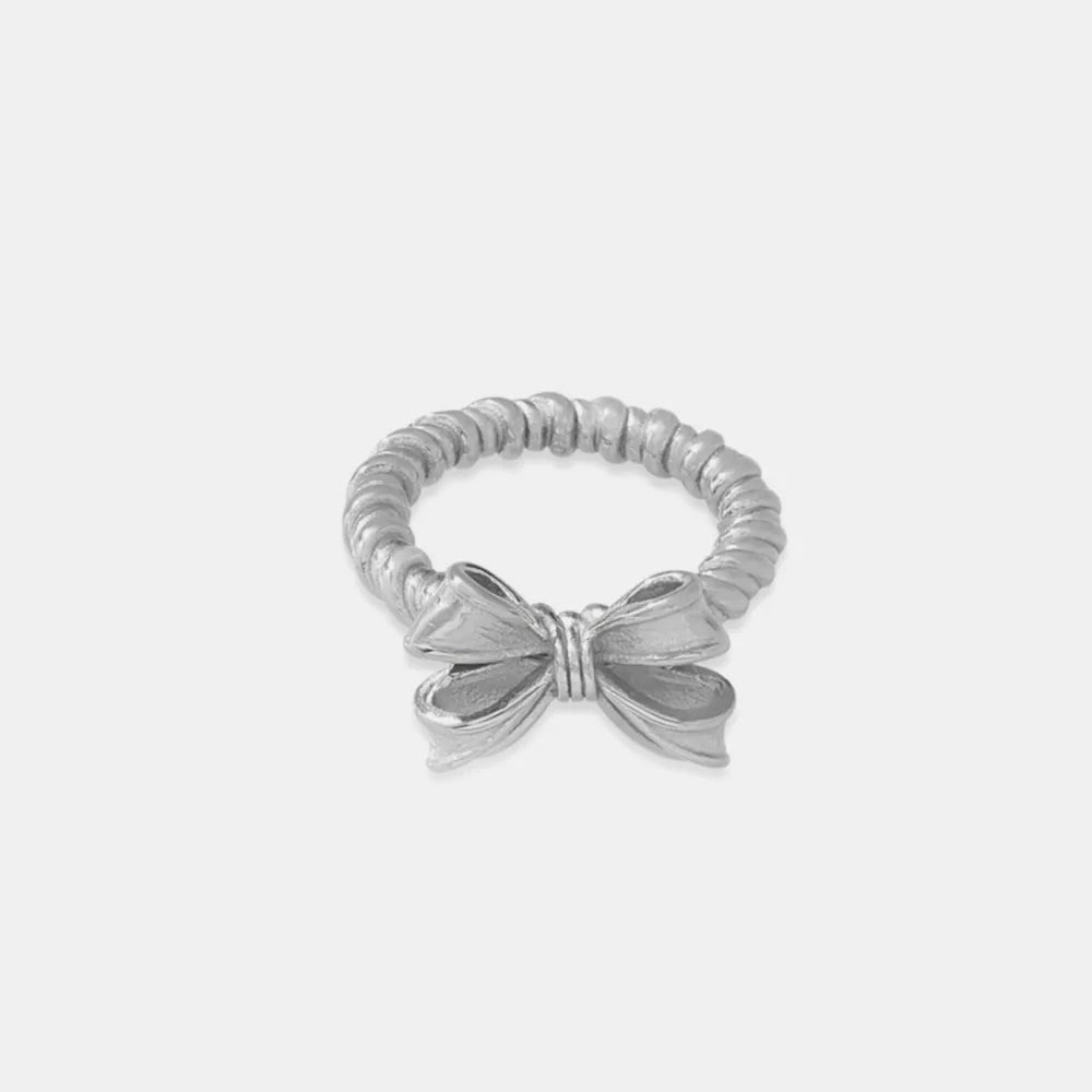 Twisted Titanium Steel Bow Ring in Silver - women's ring