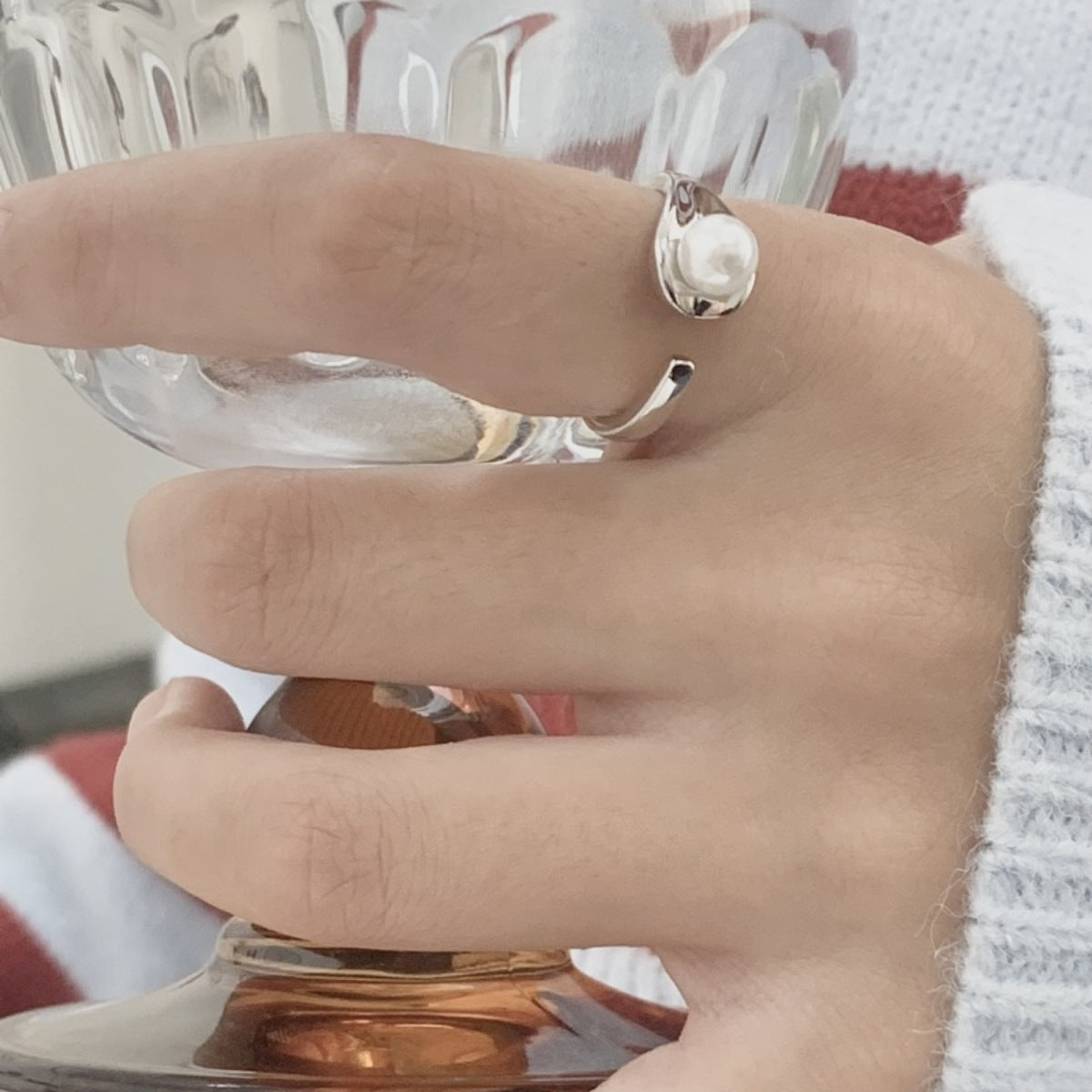 Pearl Accent Open Cuff Ring - alternate ring view
