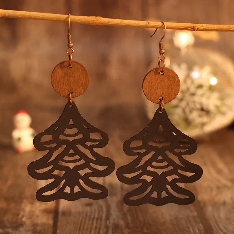 Wooden Cutout Tree Shape Earrings in Black - women's earrings
