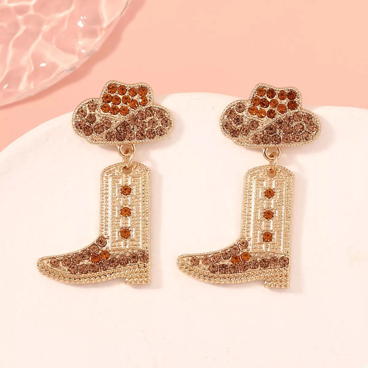 Rhinestone Cowboy Boot Dangle Earrings - alternate earring view