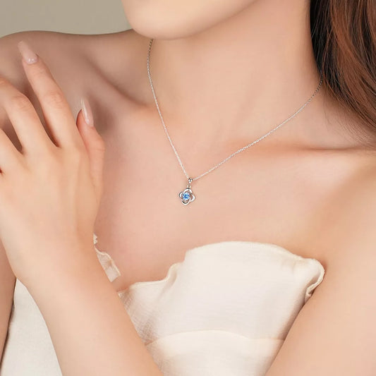 Four-Leaf Clover Pendant Necklace in Light Blue - women's pendant necklace