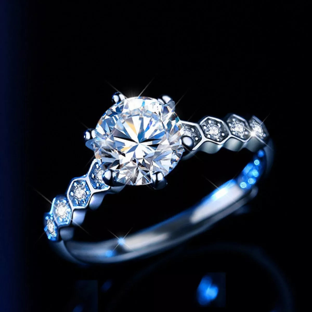 1 Carat Moissanite Sterling Silver Ring in Silver - women's ring