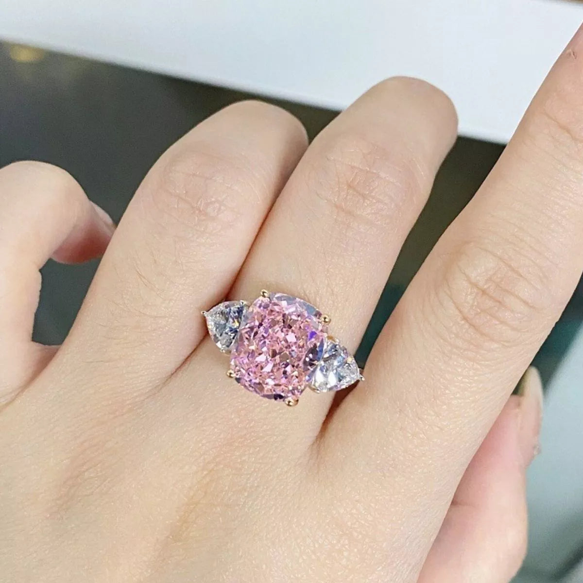 Sterling Silver Zircon Geometric Ring in Blush Pink - women's ring