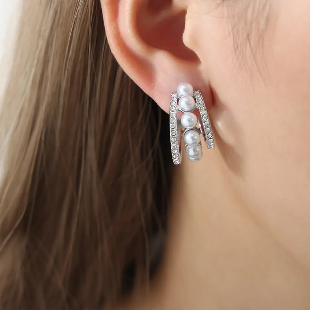Pearl Titanium Steel C-Hoop Earrings - alternate earring view