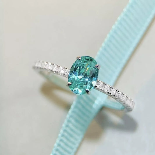Sterling Silver Zircon Oval Ring in Turquoise - women's ring