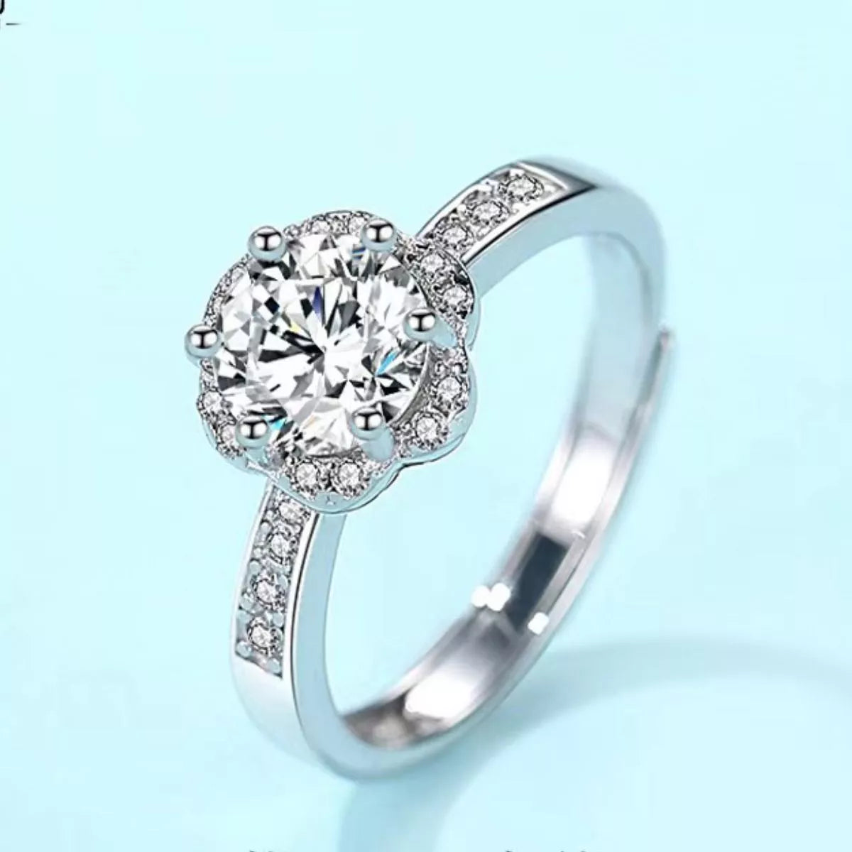 1 Carat Moissanite Sterling Silver Ring - alternate ring view