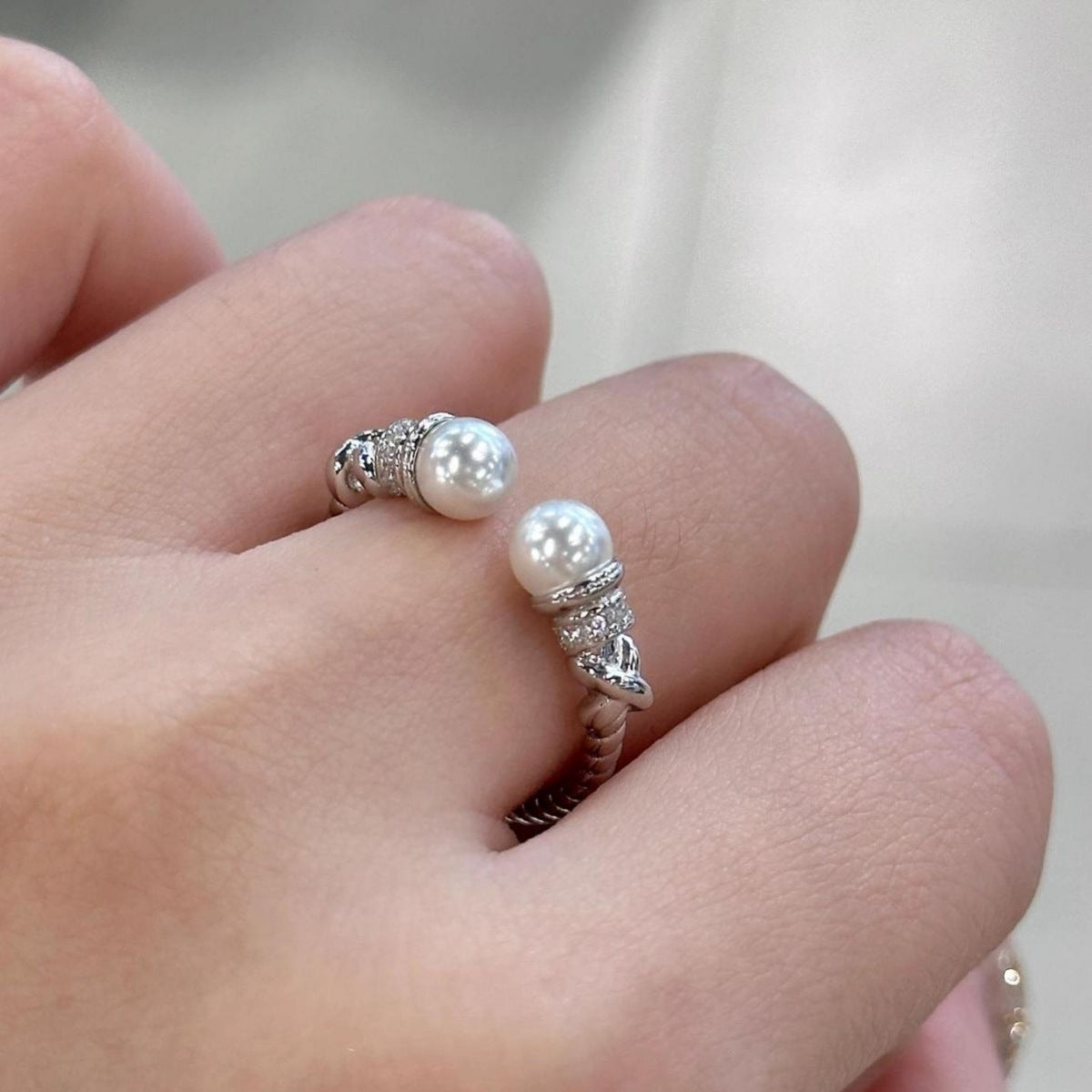 Pearl Open Cuff Ring - alternate ring view