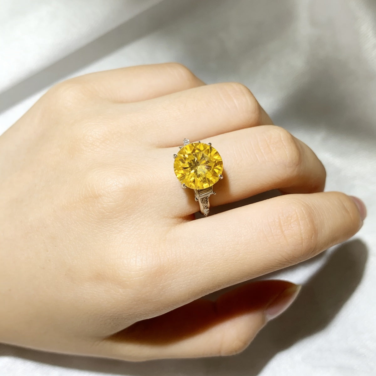 5 Carat Moissanite Sterling Silver Ring in Light Yellow - women's ring