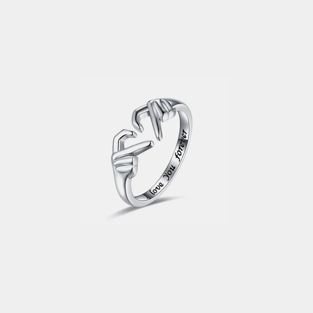 Hand Heart Shape Sterling Silver Open Ring in Silver - women's open ring