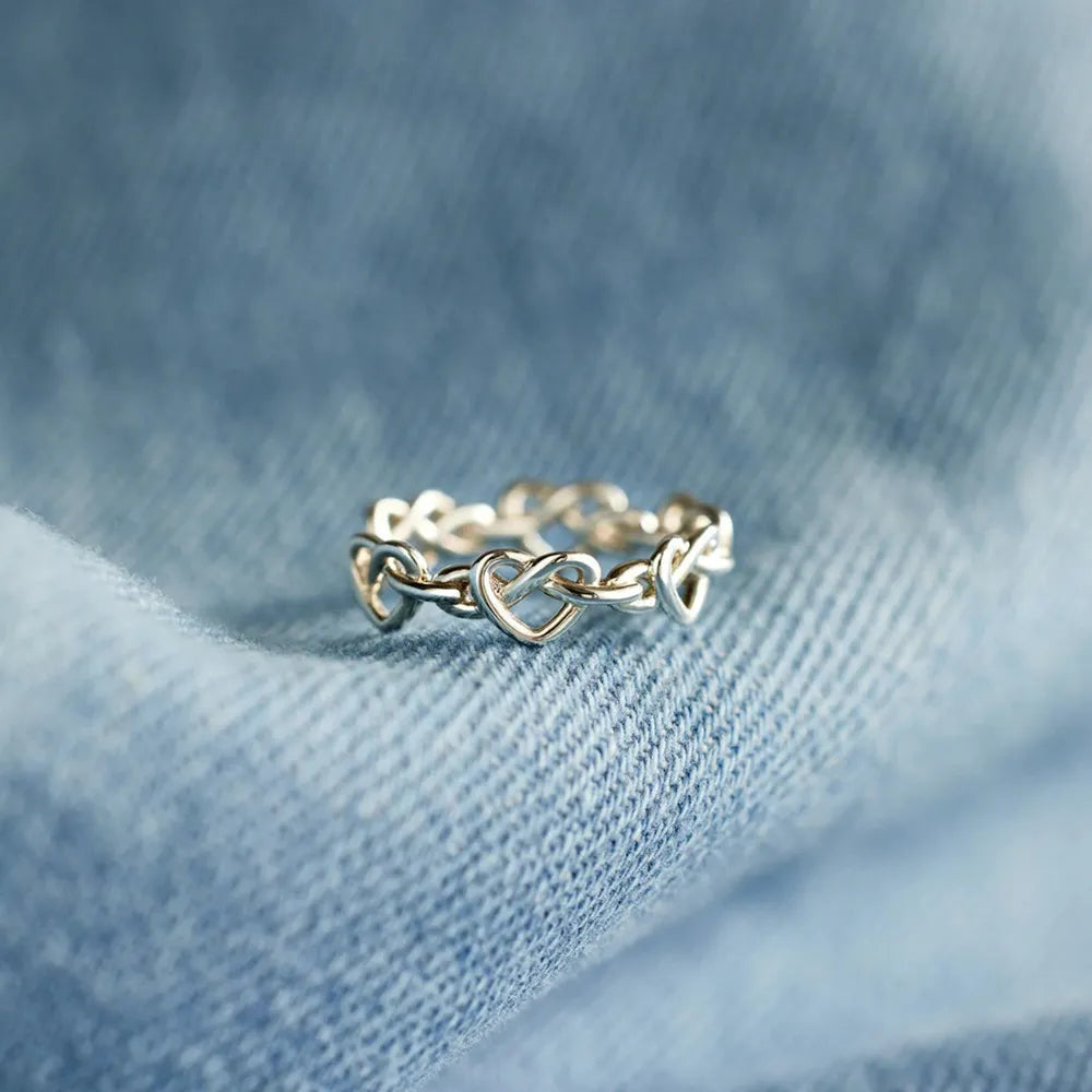 Knotted Hearts Sterling Silver Open Ring - alternate ring view