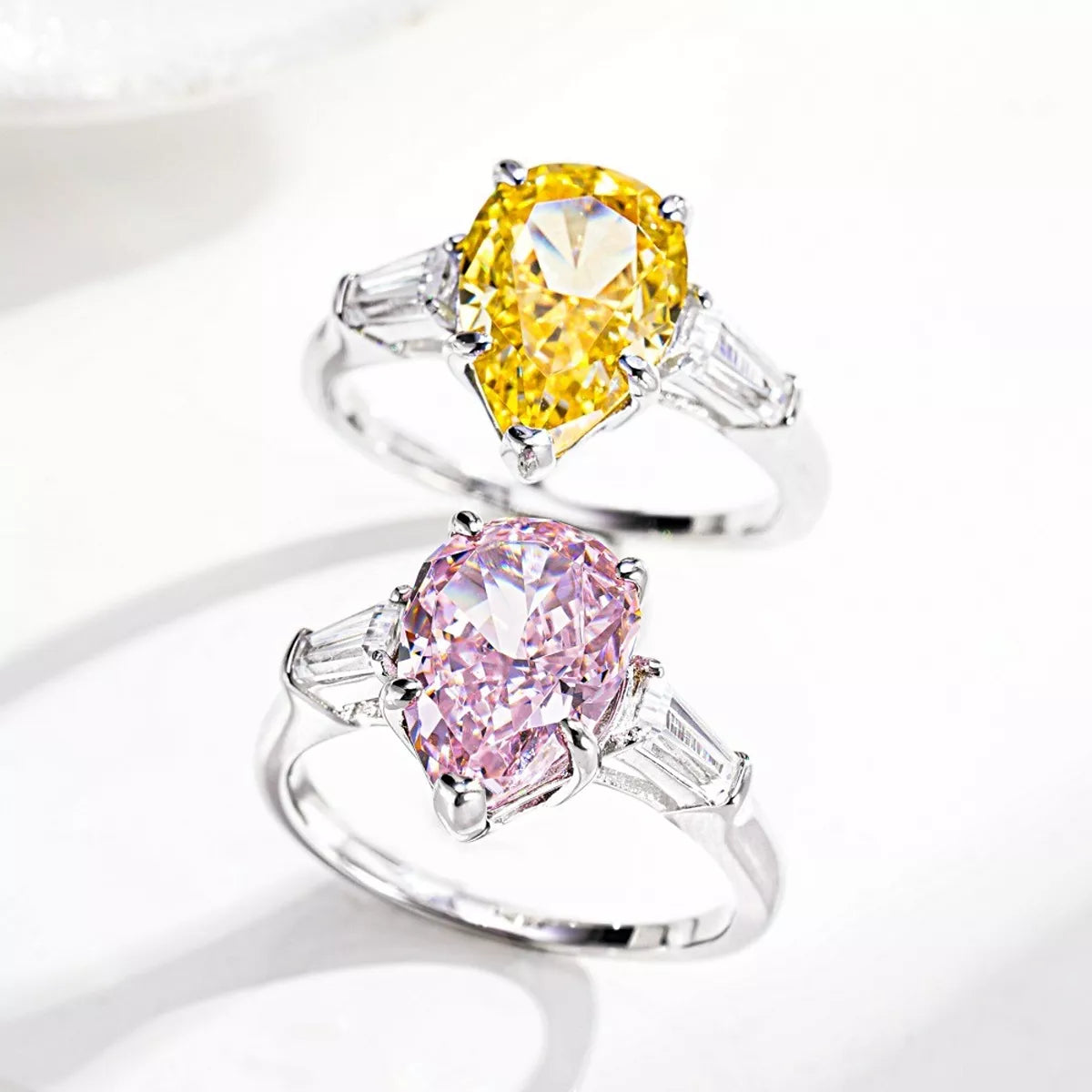 Sterling Silver Zircon Teardrop Ring in Blush Pink - women's ring